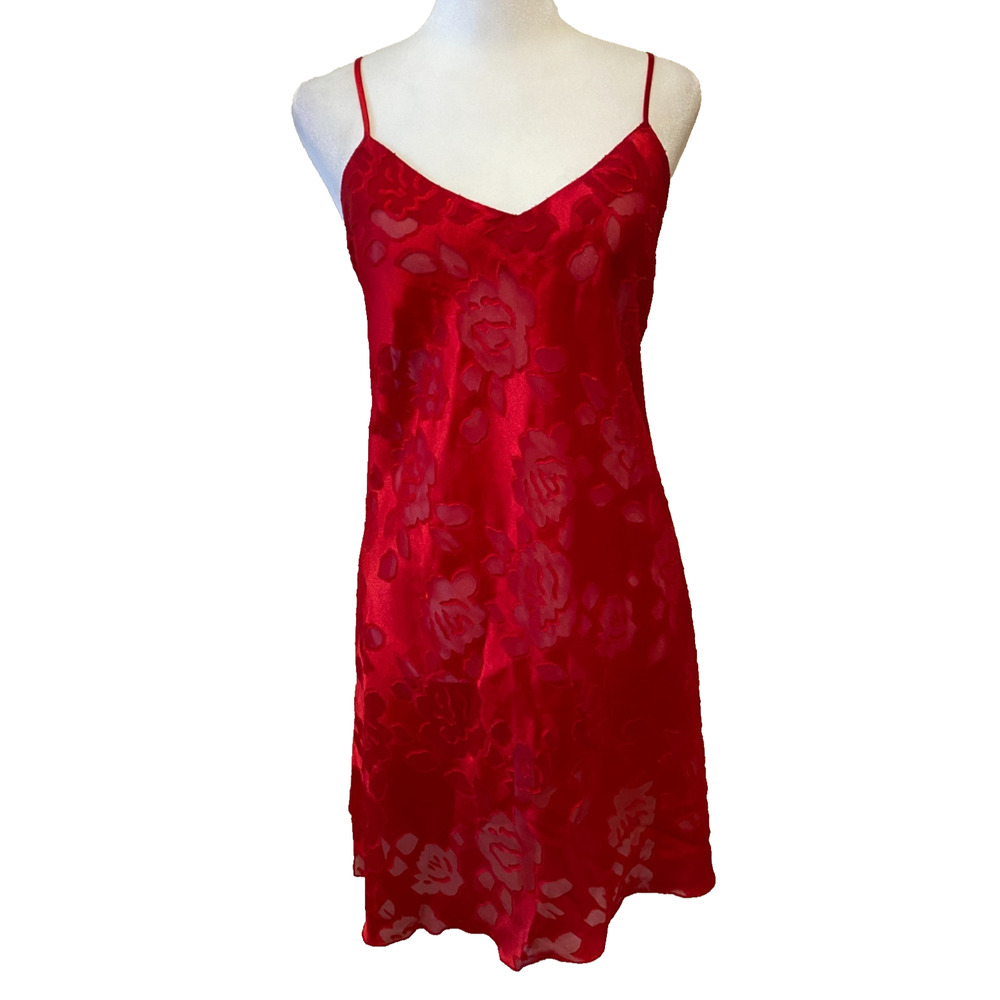 Victorias Secret Gold Label Red Satin Slip Dress M Sheer Rose Y2K Bow Coquette